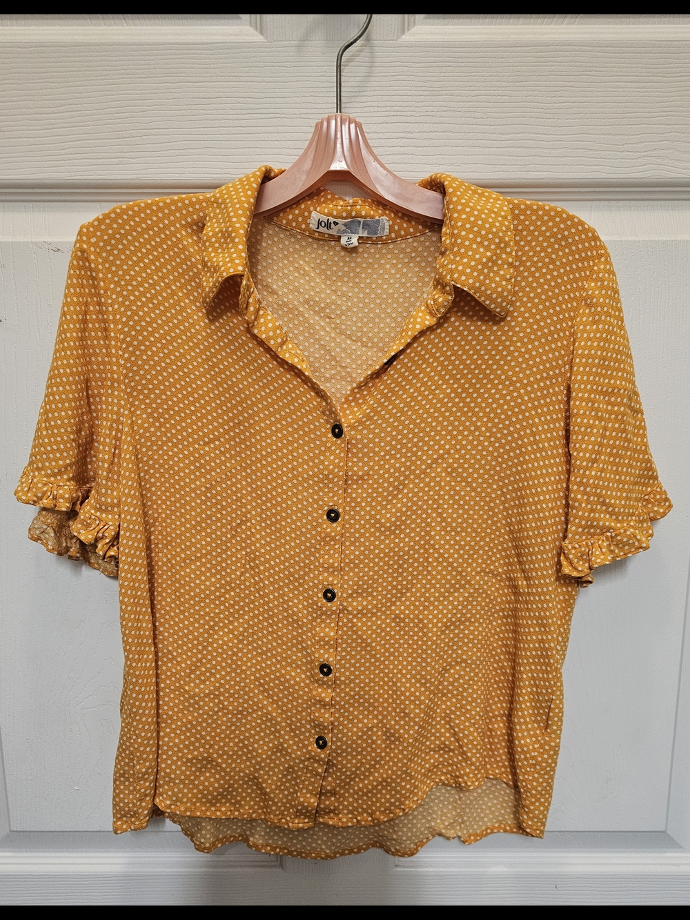 Jolt Mustard Yellow Polka Dot Button-Down Blouse